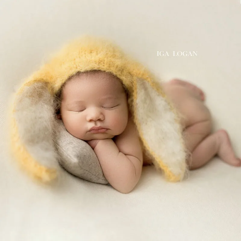 ❤️CYMMHCM Newborn Photography Props Accessories Big Eared Rabbit Hat Baby Crochet Knit Hats Studio Infant Photo Cap Fotografia