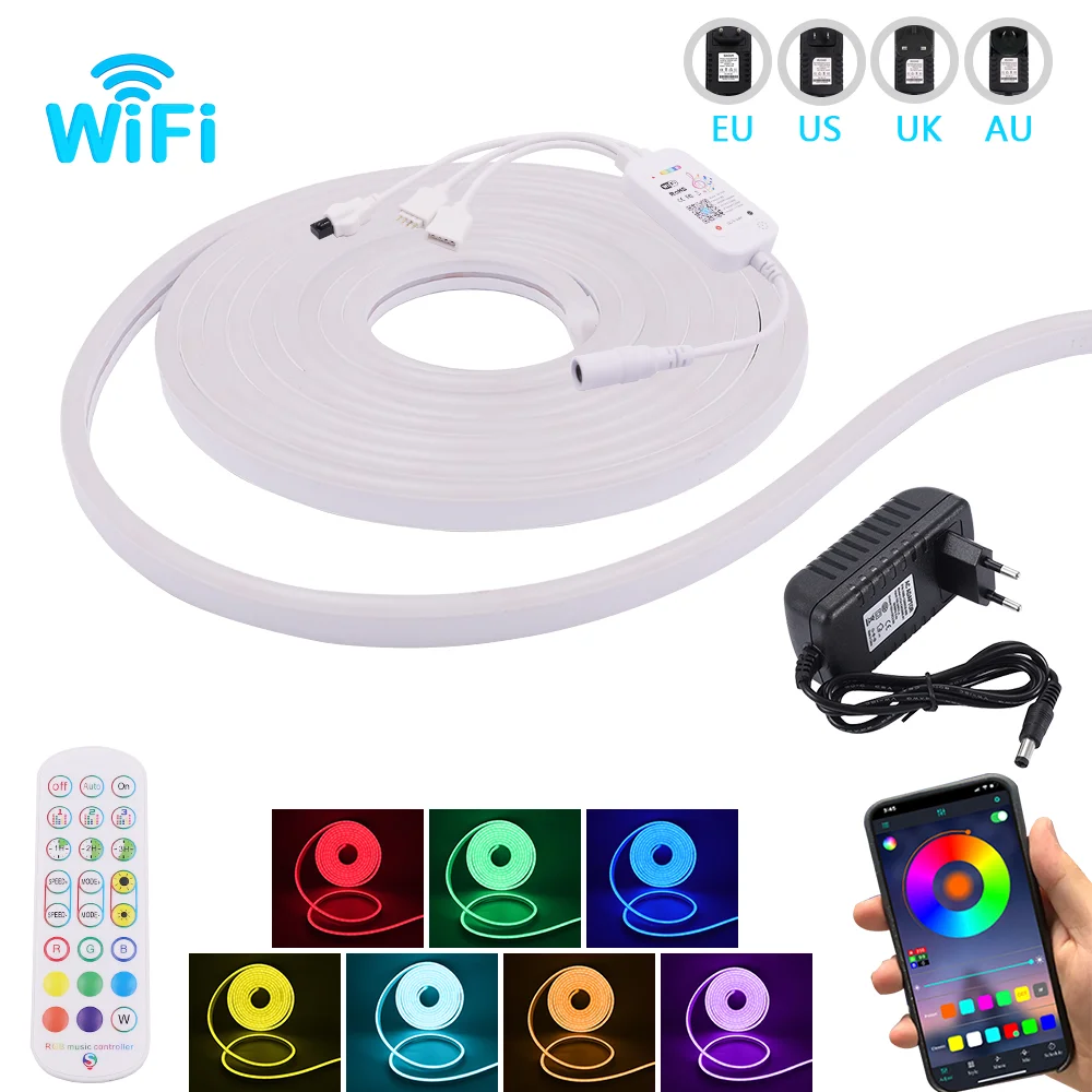 12V RGB Neon Light SMD3535 96Leds/m Tuya WIFI Bluetooth App Control Music Sync Waterproof Neon Ribbon Color Changing Neon Strip