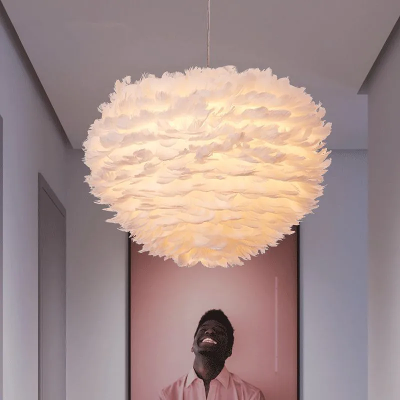 

Nordic white feather pendant lamp creative personality nordic pendent lights bedroom restaurant children's room plume nest lamp