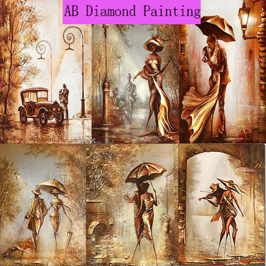 

5D Diy AB Diamond Painting "Romantic Elegant Couple Ladies" Square Diamond Embroidered Mosaic Cross Stitch Art Decoration Gift