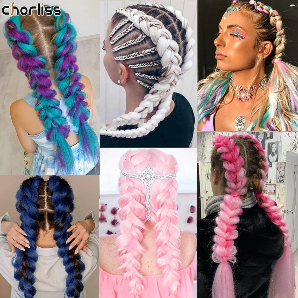 24inch Long Synthetic Hair Braids Kanekalon Ombre Synthetic Braiding Hair Braids Black Pink Crochet Braiding Box Braid Hair