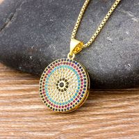 Nidin Hot Sale Turkish Round Evil Eye Pendant Necklace Woman Micro Pave CZ Copper Zircon Chain Necklace Fine Gift For Female