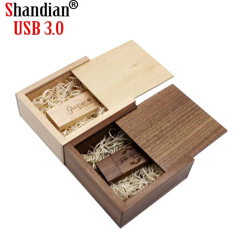 

SHANDIAN USB3.0 Walnut Maple Wood Photo Album Usb+Box Usb Flash Drive Pendrive 64GB 16GB 32GB Wedding Gift Box (105mm*95mm*40mm)