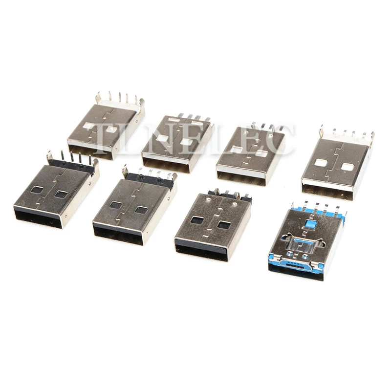 5 pces usb 2.0 tipo um cabo de dados conector de carregamento interface 90 graus 180 graus fêmea masculino solda soquete