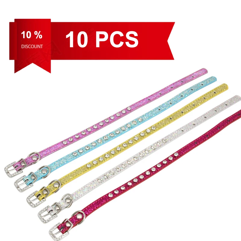 PU Shining Diamond Rhinestone Cat Collar Leather Puppy Dog Collars Cute Fashion Dog Collar Strap Kitten Accessories Pet Products