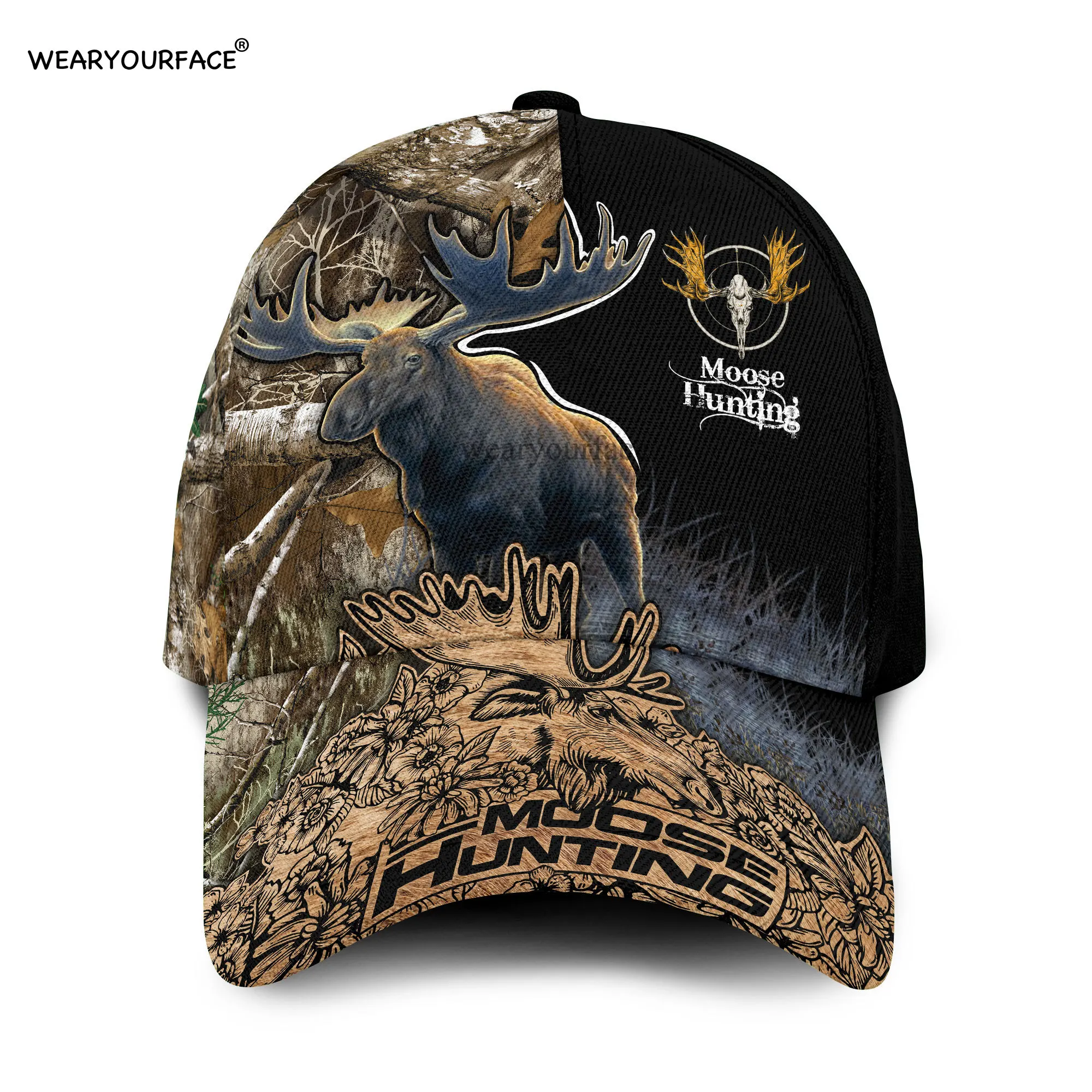 Deer Hunting Wildlife 3D All Over Bedruckte Snapback-Mütze für Männer und Frauen, Erwachsene, Hip-Hop-Kopfbedeckung, Outdoor-Sonnenblende,