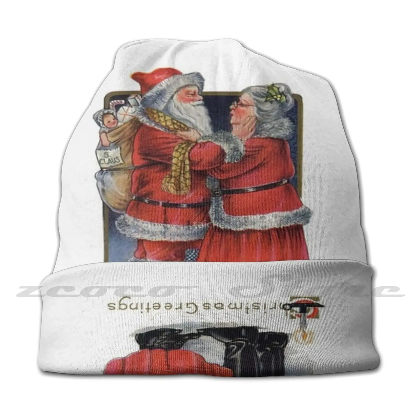 Christmas Greetings From Mr And Mrs Claus Knit Hat Elastic Soft Personalized Pattern Present Cap Mr And Mrs Claus Romance