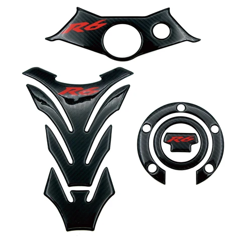 Наклейки для Yamaha YZF R6 YZFR6 YZF600 2003 2004 2005, коврик для бака, масляная и газовая крышка, тройной зажим, защита, карбоновая наклейка для мотоцикла
