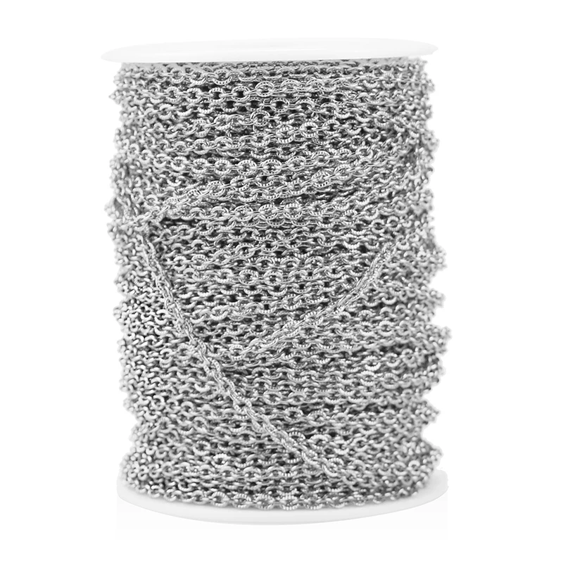 2m/lot Stainless Steel DIY Chain Embossed Flat Cable Link Finale Chains for Necklace DIY Making Supplies Wholesale Lots Bulk