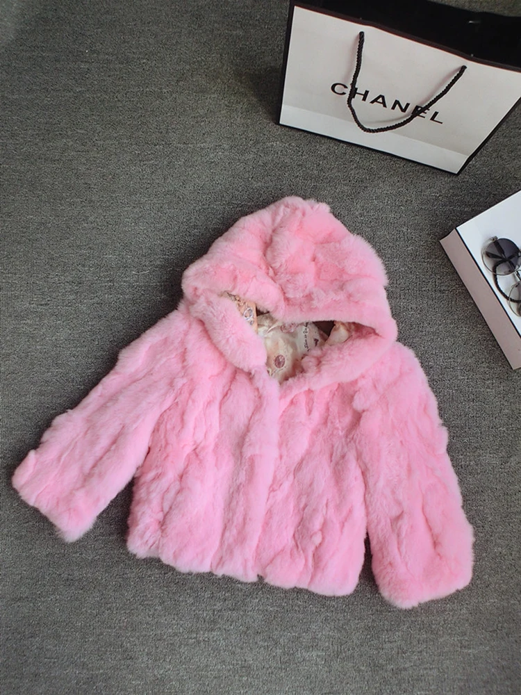 New Winter Children Rex Rabbit Fur Coat Girl Fur Coat Child Thicken Baby Coat Hooded Coat Boys Coat Real Hair Rex Rabbit Fur