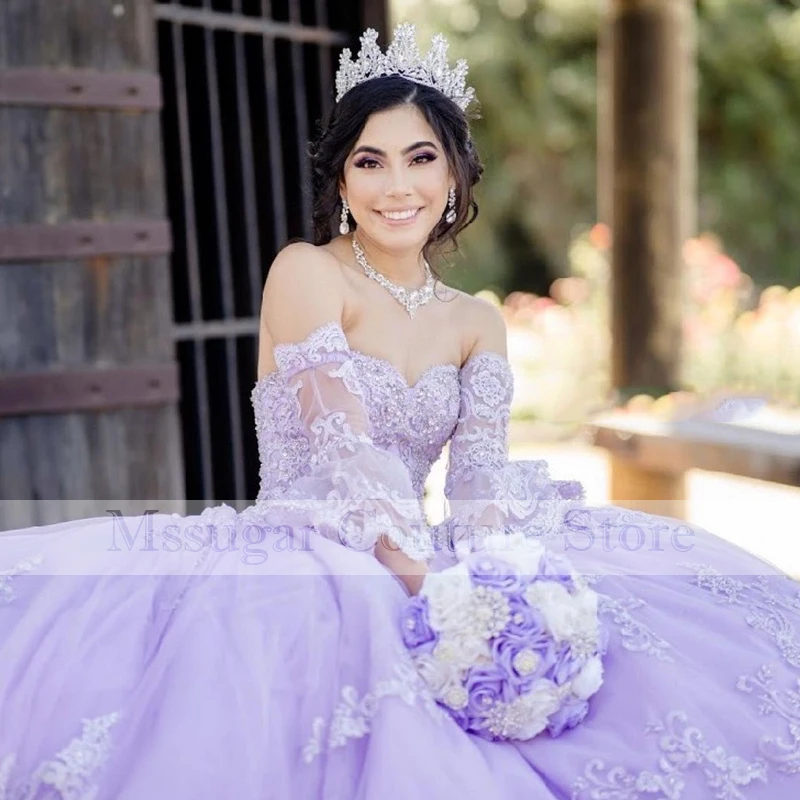 2022 Purple Quinceanera Dresses Sweetheart Applique Ball Gown Girls Pageant Gowns Vestidos De 15 Años