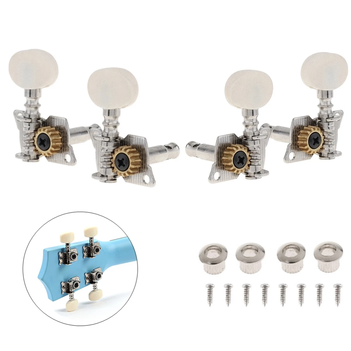 4pcs Ukulele White Tuning Pegs 2R+2L Steel Machine Heads Tuners for 21 / 23 / 26 Inch Ukulele Accessories