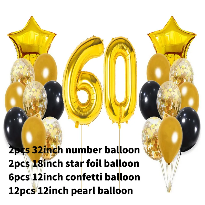 22 stücke Schwarz Gold Anzahl Folie Latex Ballons Geburtstag Party Dekorationen Erwachsene Kinder 10 15 16 18 25 30 35 40 50 60 jahre Alt