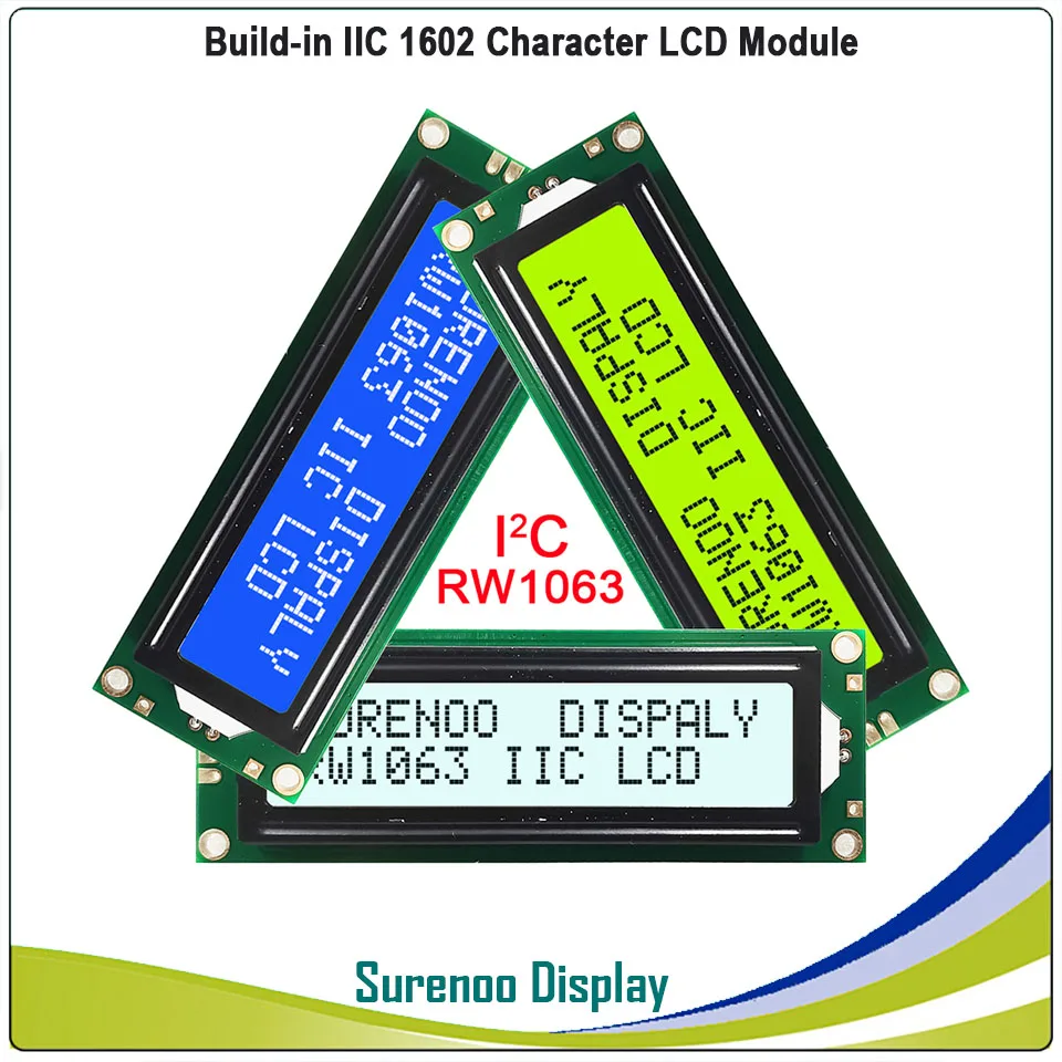 

Build-in IIC RW1063 Chip IC 162 16X2 1602 I2C Character LCD Module Display Screen Panel LCM STN FSTN with White LED Backlight