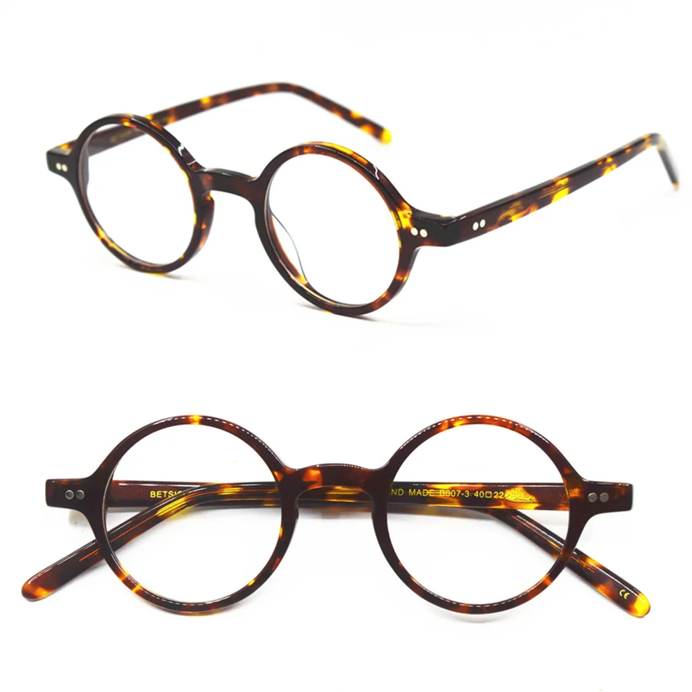 Vintage Small Round Tortoise Full Rim Acetate Eyeglass Frames Unisex Hand Made