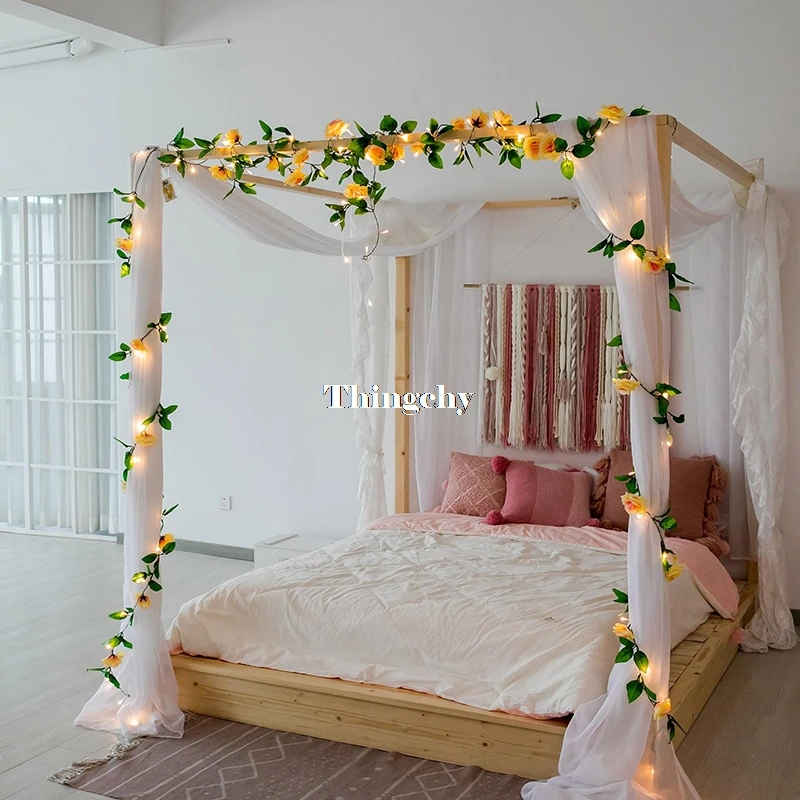 Guirxiété décorative de fleurs de rose, fil de cuivre à piles, lumières LED dégradées pour Noël, décoration de mariage, événement de fête