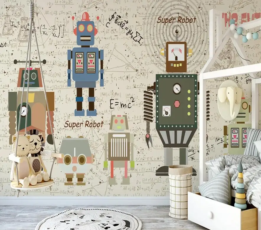 

Customized 3D wallpaper mural Nordic cartoon robot children's room background wall high-end decorative wallpaper