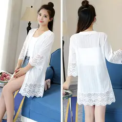 2024 Fashion Women Half Sleeve Midi Shawls Bolero Open Front Shrugs White Black  Lace Jacket Thin Cardigan Coat Y249