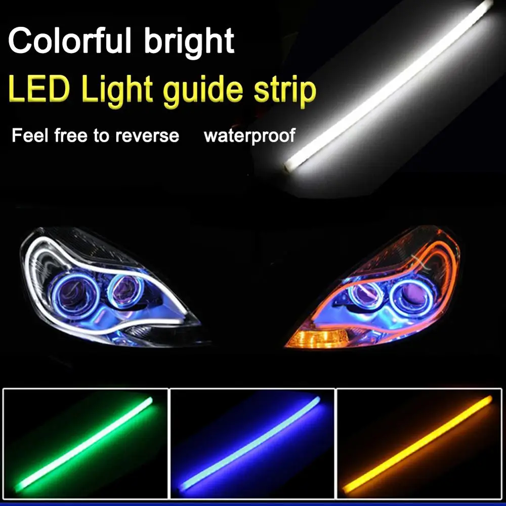 Unique Novelty Light Car LED Guide Strip Ultra-thin Daytime Running Two-color Flow Belt Turn Tear Eye Light Headlights