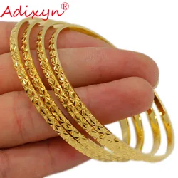 Adixyn 4pcs/lot Thin Bracelet Women Girls Gold Color Copper Bangles Dubai African India Party Birthday Gifts N071040