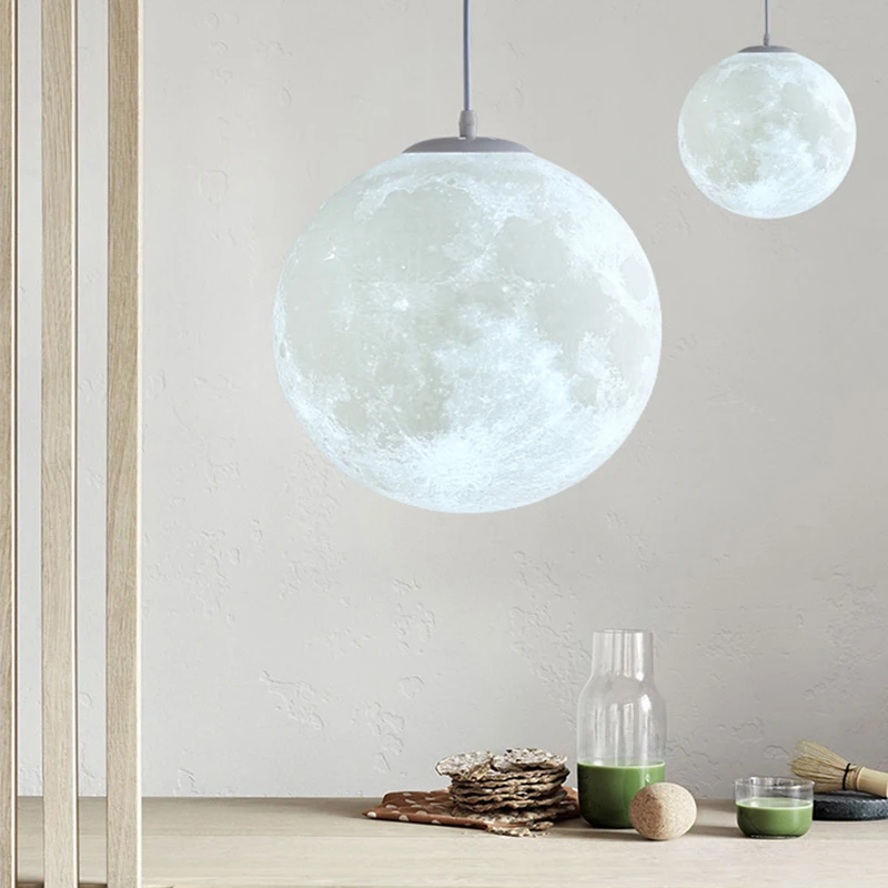 Modern Creative Moon Pendant Lights 3D Print Art Atmosphere Drop Light AC110-220V  Hanging Lamp Children Bedroom Home Indoor