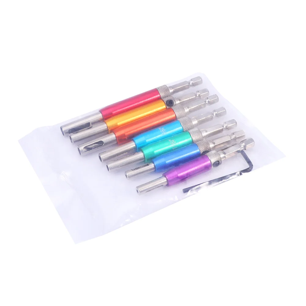 7PCs Self Centering Drill Bit Set Hex Shank Self Center Hinge Drill Bits Tool for Woodworking Window Door Hinge with 1 Hex Key