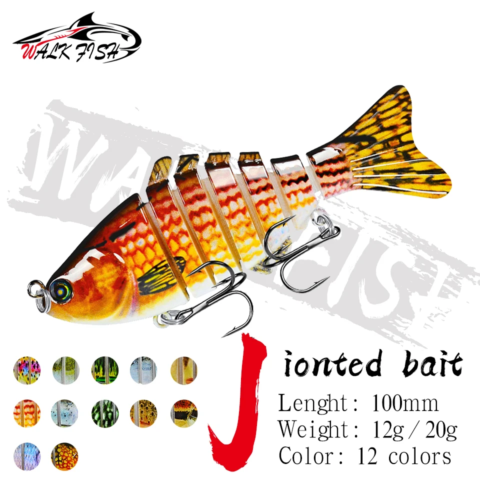 WALK FISH 100MM 12G/20G Jointed Baits 7 Segment Multi Section Bait Sinking Wobblers Swimbait Artificial Hard Bait Fishing Tackle