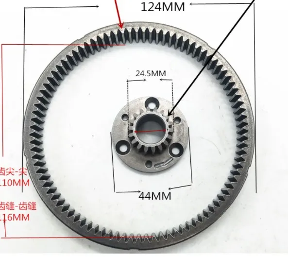 Średnica: 124mm. 90 zębów szybki pojazd elektryczny pierścień przekładnia silnika