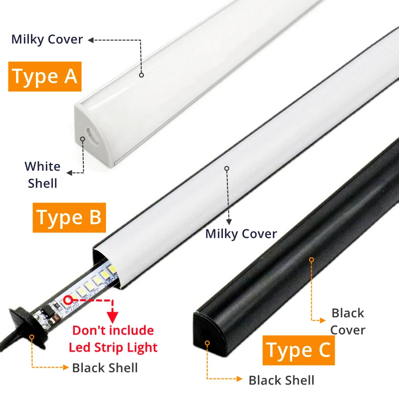 LED Black Aluminum Profile 0.5m/pcs V-type With Milky Cover Channel Diffuser Wall Decor Corner Cabinet Bar Line Tube Strip Light