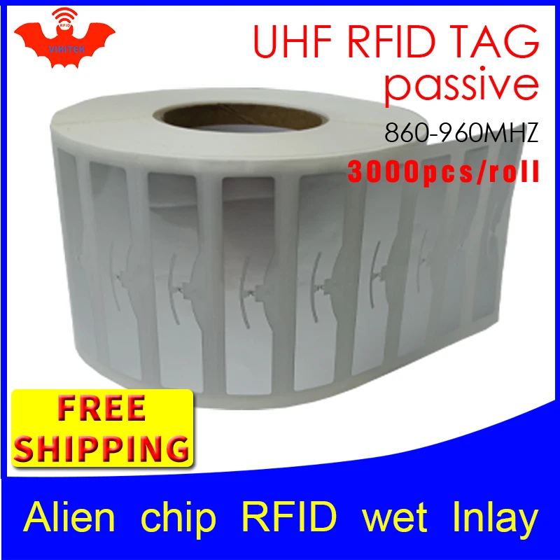 UHF tag sticker Alien 9654-9954 EPC6C wet inlay 915-868mhz860-960MHZ Higgs9 3000pcs free shipping adhesive passive RFID label