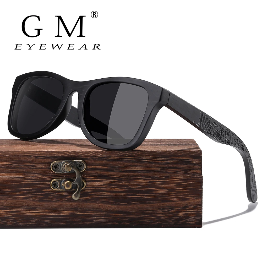 GM Wood Sunglasses Men Brand Designer Polarized Driving Bamboo Sunglasses Wooden Glasses Frames Oculos De Sol Paper Box S1610B