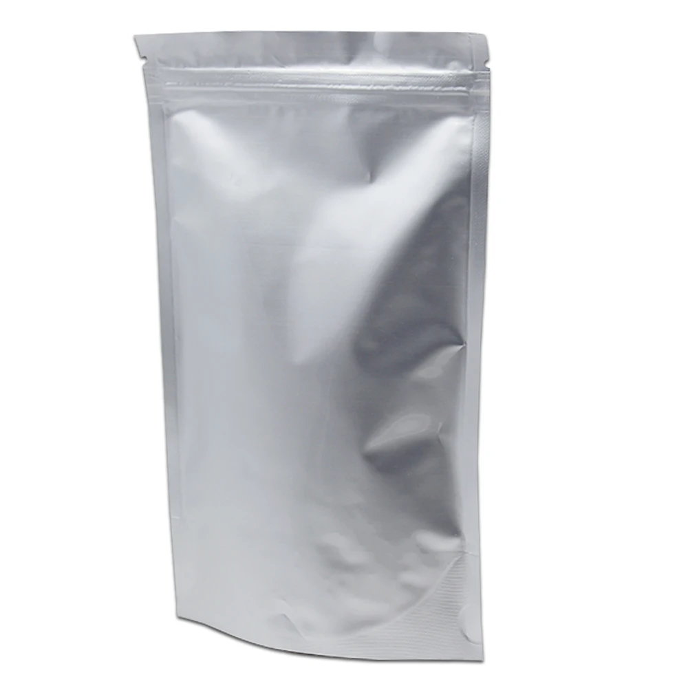 100Pcs Silver Zip Lock Pure Mylar Foil Stand Up Bag Self Seal Reusable Resealable Tear Notch Doypack Food Storage Pack Pouches