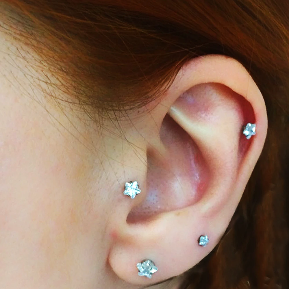 2PCS Surgical Steel Zircon Ear Tragus Helix Cartilage Opal Top Upper Ear Earring Stud Labret  Fashion Piercing Body Jewelry 16g