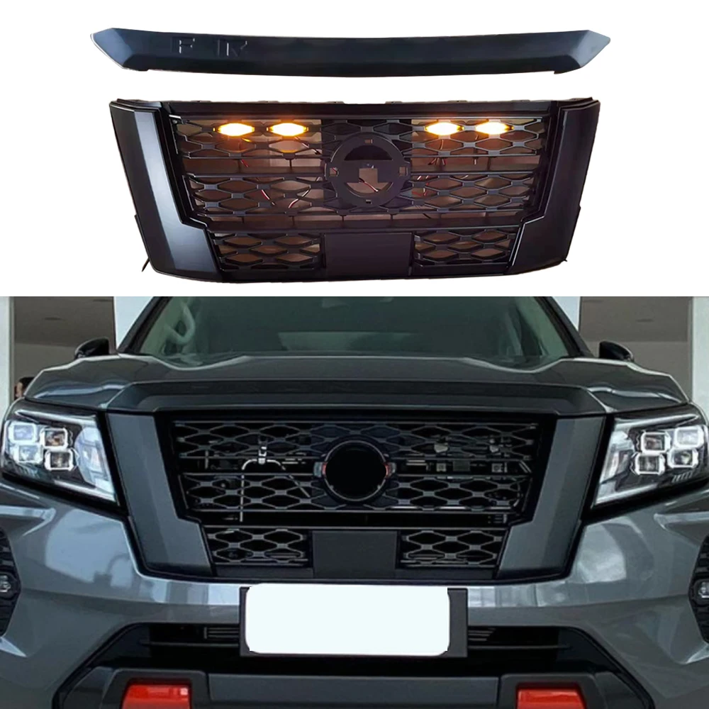 For NP300 Front Grill For Navara NP300 Pro-4X 2021 2022 Racing Grills Front Bumper Grille Grilles Cover Grill Mesh With Lights