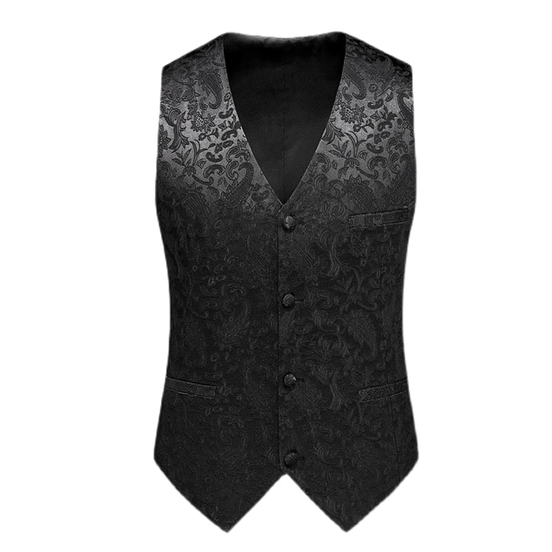 White Rose Sleeveless Waistcoat, Men\'s Single-breasted V-neck Business Vest, Wedding Party Men Vests Blue Red Black S-5XL 6XL