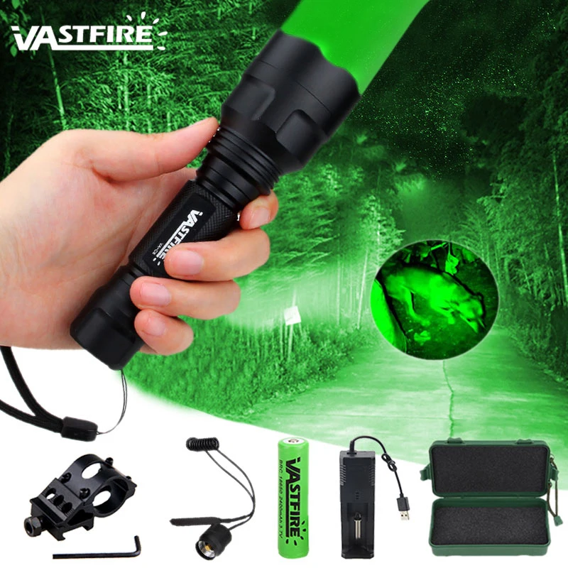 Tactical Hunting Flashlight 1 Mode Torch with Weaver Rail Scope Mount+Pressure Switch+18650 Battery+USB Charger