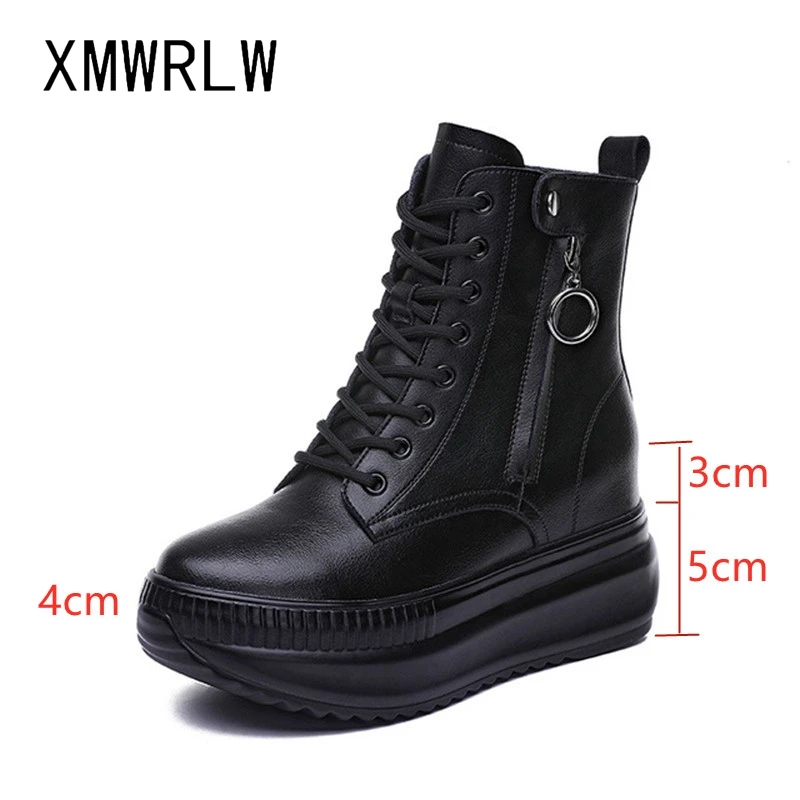 XMWRLW stivali con plateau da donna 2021 stivaletti con tacco nascosto in vera pelle autunno per donna scarpe autunnali stivaletti da donna