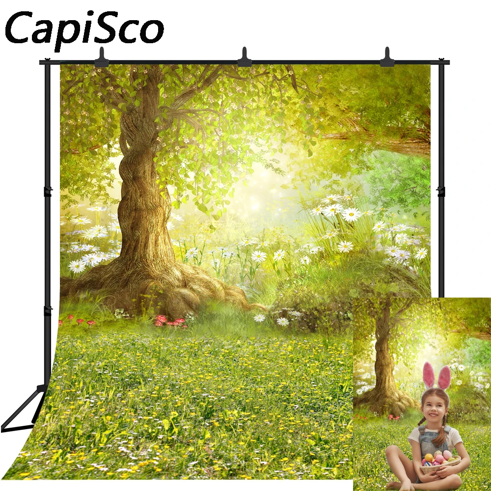 Capisco Spring Photography Backdrop Easter Woodland Meadow Flower Fairy Tale Background Photo Studio Photophone Photocall Shoot