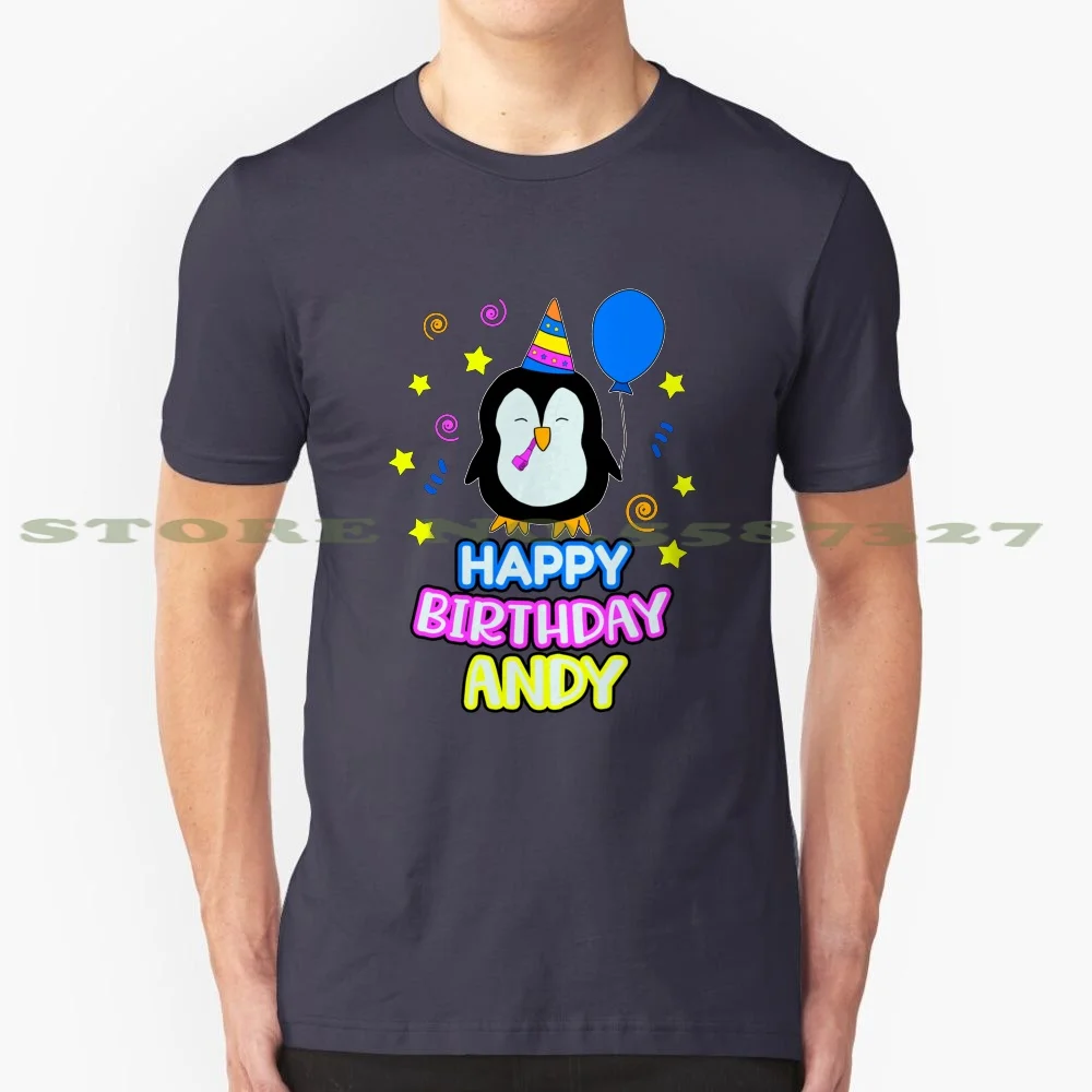 Andyl Birthday Penguin 100% Cotton T-Shirt Birthday Present Penguin Happy Birthday Gift Idea Birthday Greetings Celebration