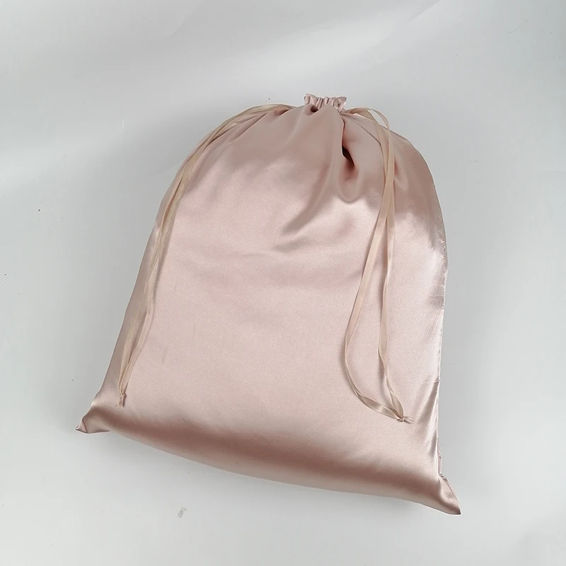 20PCS Individuelles Logo Rose Gold Seide Satin Kordelzug Tasche Make-Up Schuhe Kleidung Reine Haar Extensions Perücken Verpackung Taschen Lagerung – Detail 3