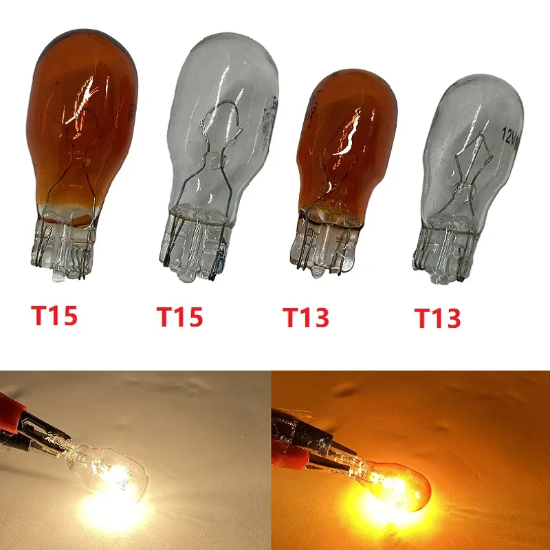 2/4/10X Glass T15 W16W T13 W10W Low Consumption Halogen Bulb Interior Light Automotive Wedge Base White/Amber Clear 12V