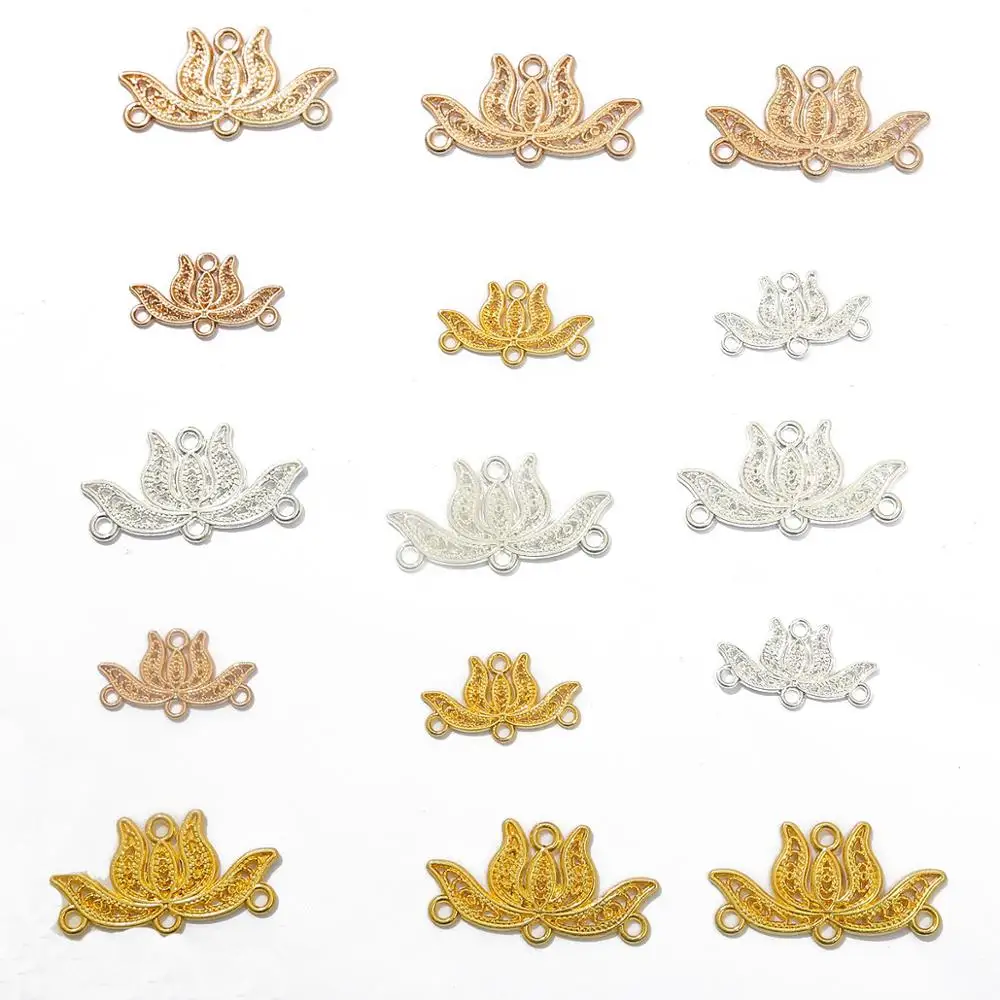 5-10pcs/lot Gold Silver Color Metal Zinc Alloy Lotus Flowers Connector Charms for DIY Jewelry Accessories Hand Made Materials