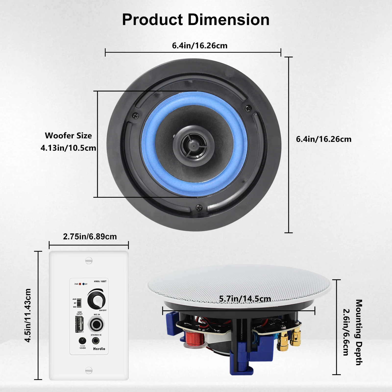 4'' 2 Way Ceiling Bluetooth Speakers + Audio Control Amplifier Receiver For Home Audio Loundspeaker Stereo Music Player