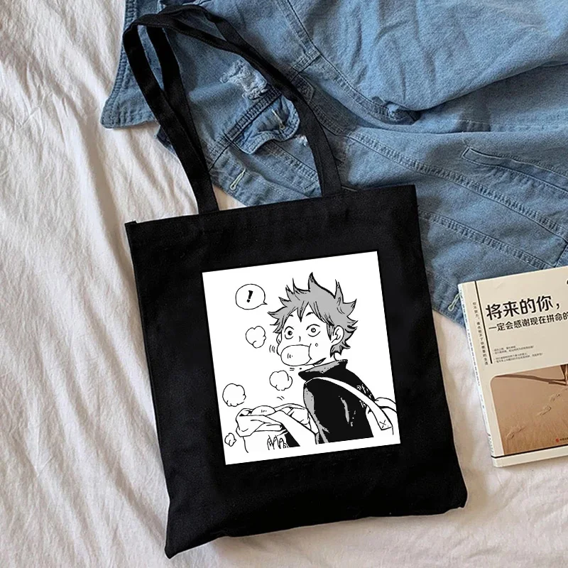 Manga Anime Shopping Bag Haikyuu Graphic Tote Shopper Bag Women Canvas Shoulder Bag Female Ulzzang Eco Large-capacity 90s