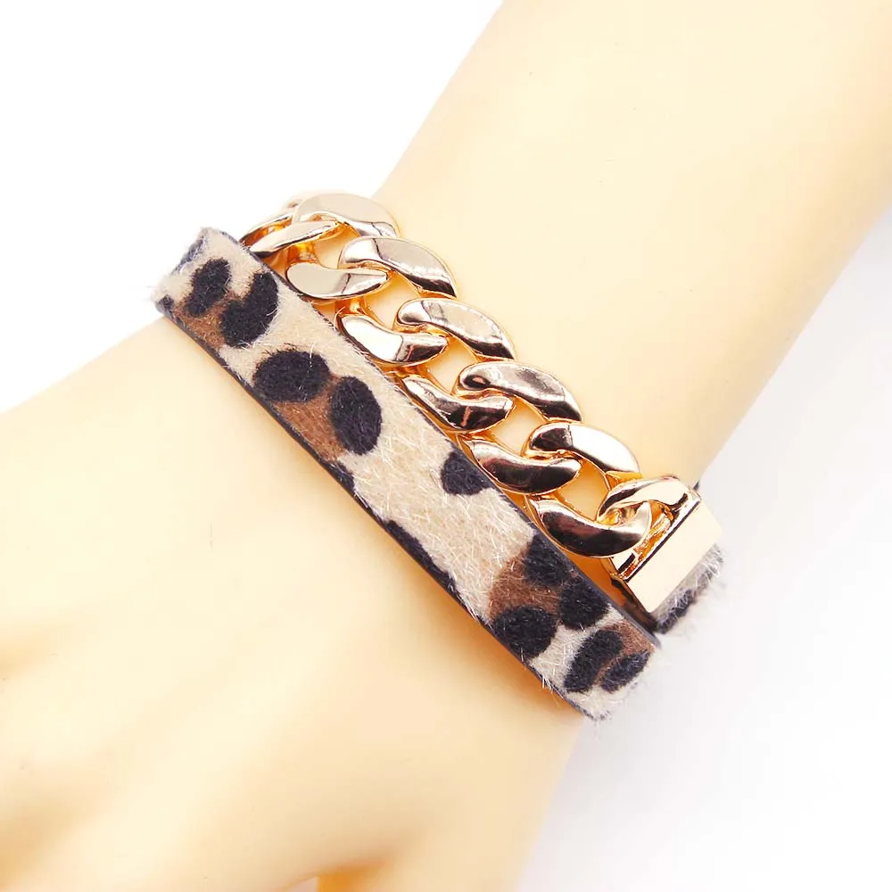 TOTABC Fashion Retro Leopard Print Double Surround Leather Bracelets For Women Unisex Bangles Pulseiras Jewelry