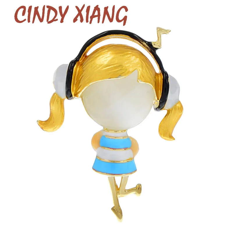 CINDY XIANG New Opal Wear Headset Girl Brooches Women Cute Enamel Lisening Music Dress Girl Party Causal Brooch Pins Child Gifts