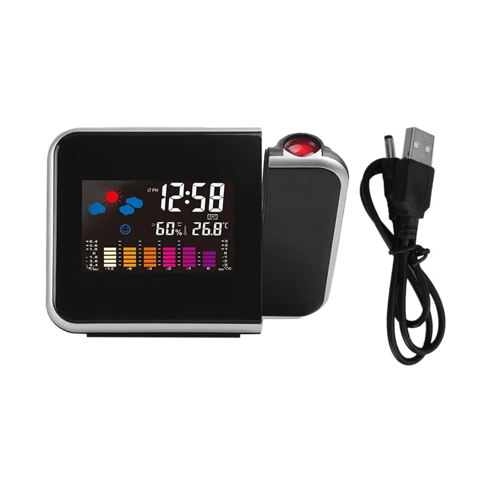 Portable Projection Digital Weather LCD Snooze Alarm Clock Color Display with LED Backlight Temperature Humidity Tester LESHP
