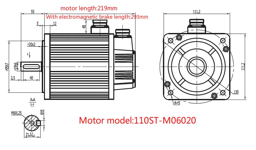 110ST-M06020 220V 1200W AC Servo motor 1.2KW 2000RPM 6N.M. Servomotor Single-Phase AC Drive Permanent Magnet Matched Driver
