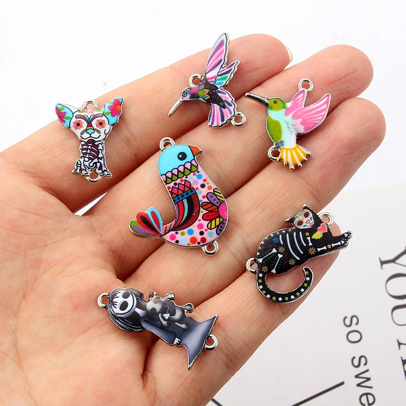 10pcs Animal Enamel Alloy Connectors Bracelets Dog Cat Fish Charms For DIY Necklace Accessories Fashion Jewelry Finding Gifts