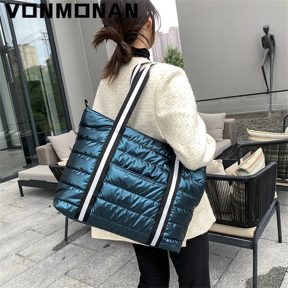 New Quilted Tote Bag Padded with Down Cotton Women Shoulder Bag 2024 Winter Trend Padding Handbag Purses Shopper Tote Bag